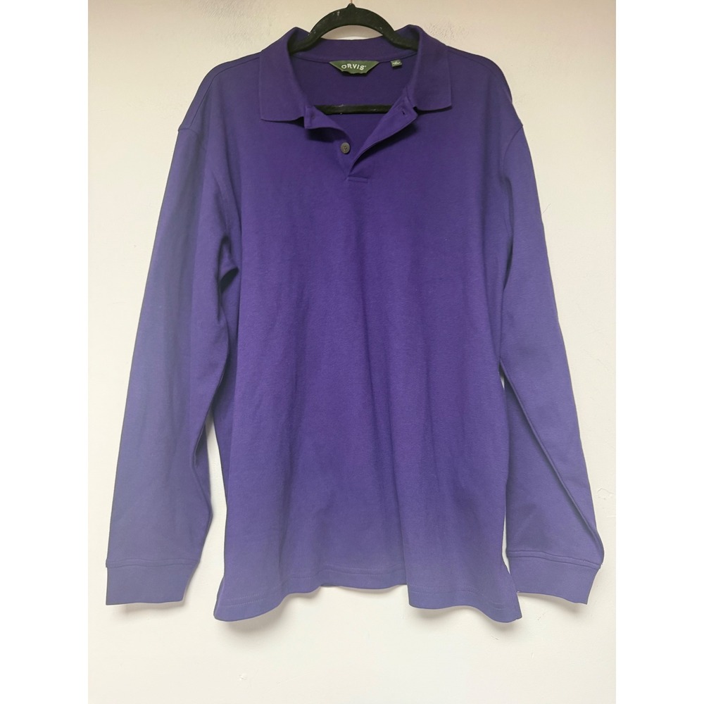 Orvis Polo Shirt Mens Medium Purple Excellent Long Sleeve Cotton Blend 8810